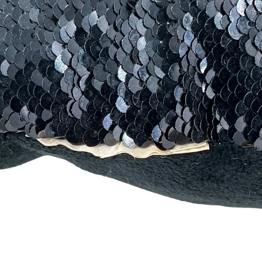 Square Sequin Magic Mermaid Throw Pillow Sparkling Black/Gold Color Shift -Black